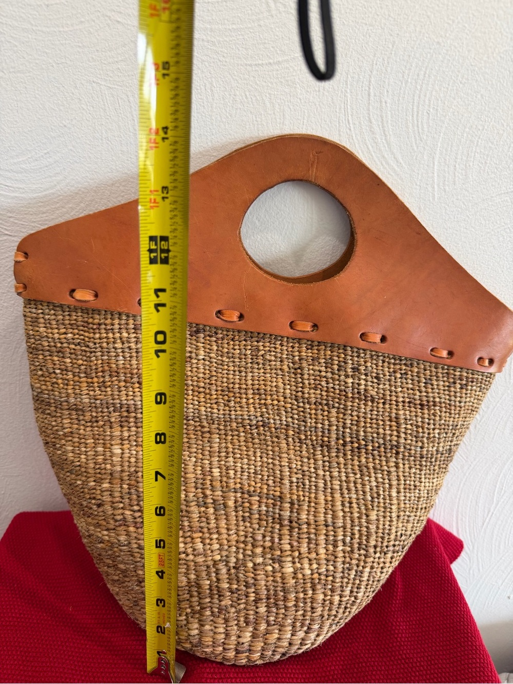 Woven Straw Tote with Tan Leather Handle - Picture 3 of 8